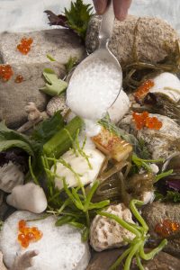 Ricetta vegetariana: topinambur. L'acquario vegetale di Marco Sacco 2 Va in scena il topinambur rigorosamente piemontese e selvatico. Raccolto nella zona delle valli limitrofe, il piatto è un trittico vegetale: la crema, ottenuta cuocendo il tubero nel forno con olio e sale grosso, si contrappone al crispy del topinambur fritto con la sua pelle