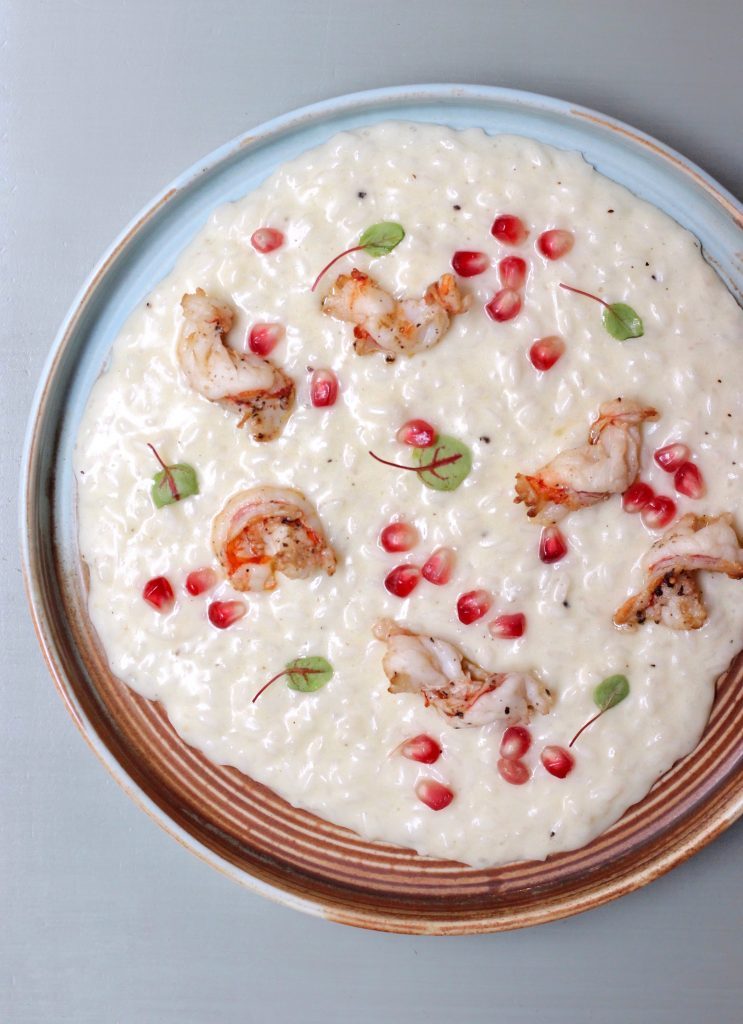 El Pecà, la cucina di mare che richiama la cultura popolare di Milano 3 risotto a milano: risotto champagne gambero e melograno del ristorante El Pecà